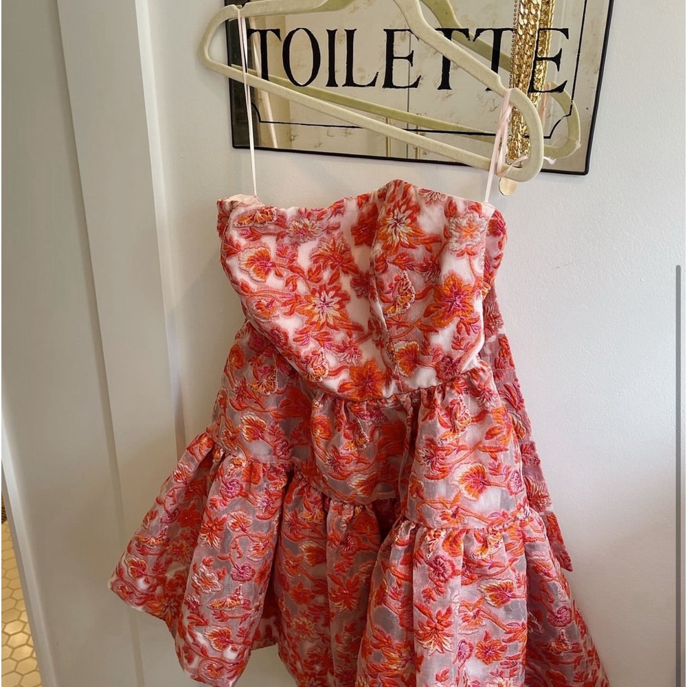 Anthropologie Maeve Strapless Orange and Pink Floral Dress 🍊🌸